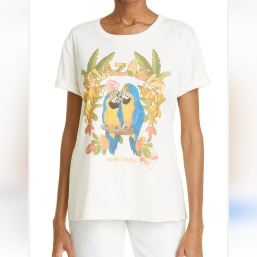 FARM Rio Off White Parrot Print Tee, NWOT, XL